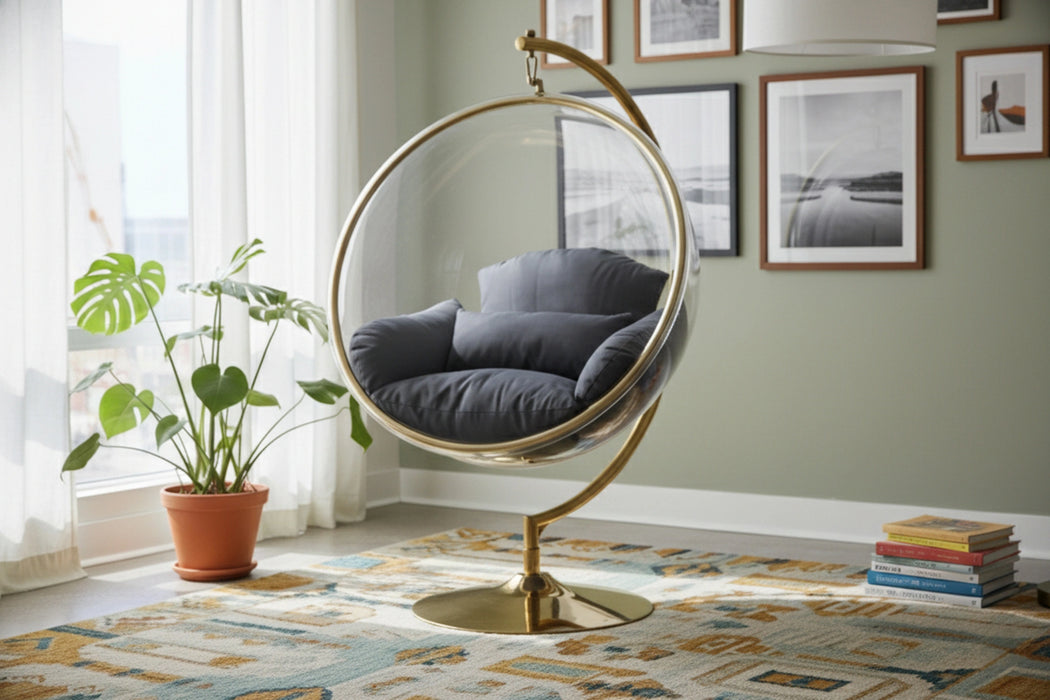 Luna Grey Fabric Acrylic Swing Bubble Accent Chair (2 Boxes)