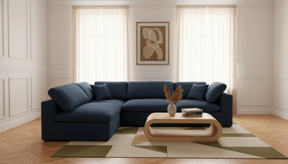 Serene Navy Linen Fabric Deluxe Cloud Modular Sectional