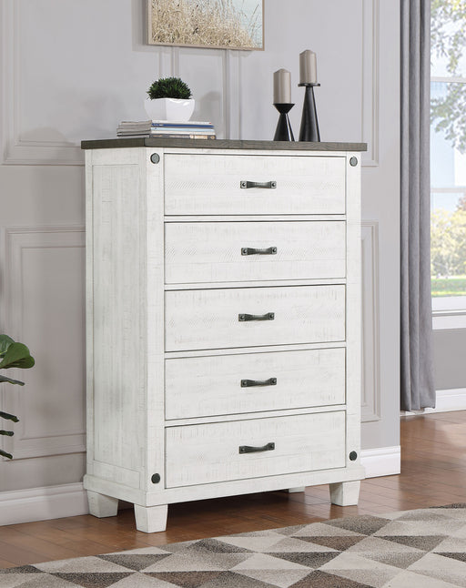 Lilith 5-drawer Chest Distressed Grey and White image