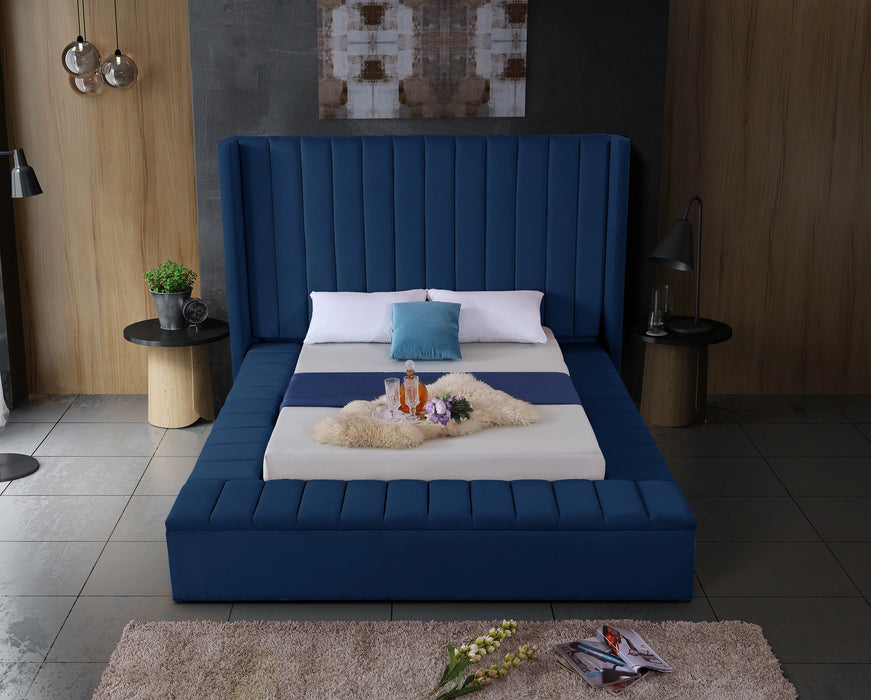 Kiki Navy Velvet King Bed (3 Boxes)
