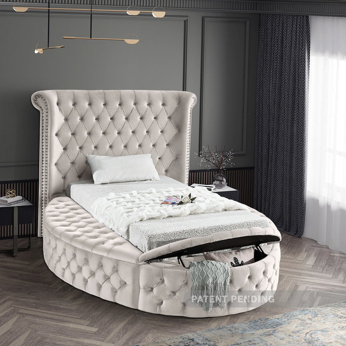 Luxus Cream Velvet Twin Bed (3 Boxes)
