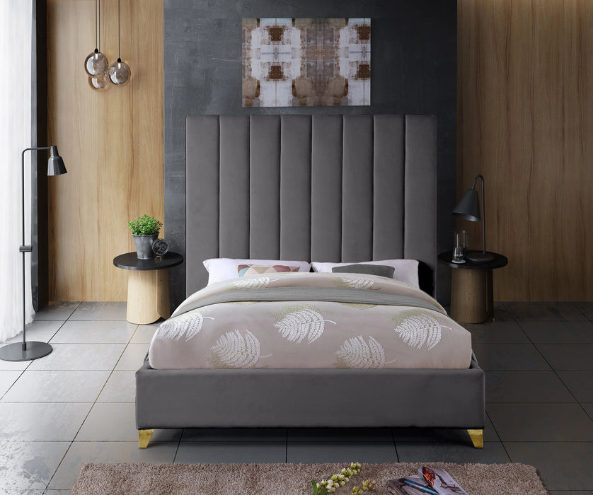 Via Grey Velvet King Bed