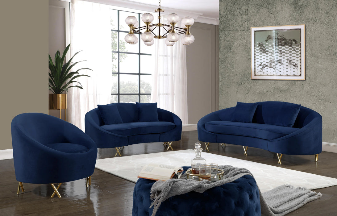 Serpentine Navy Velvet Loveseat