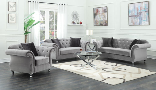 Frostine Upholstered Tufted Living Room Set Silver image