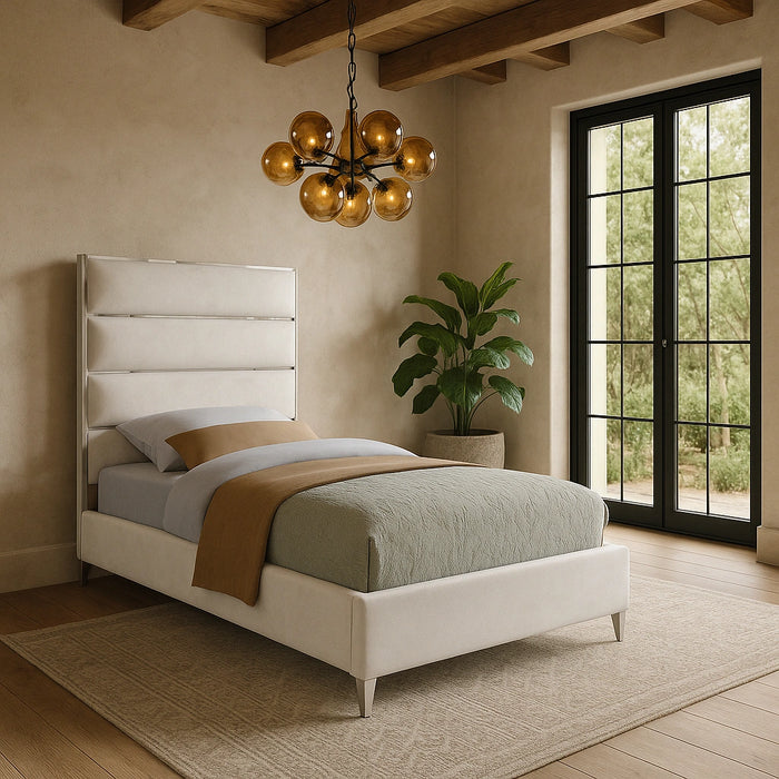 Zuma White Velvet Twin Bed