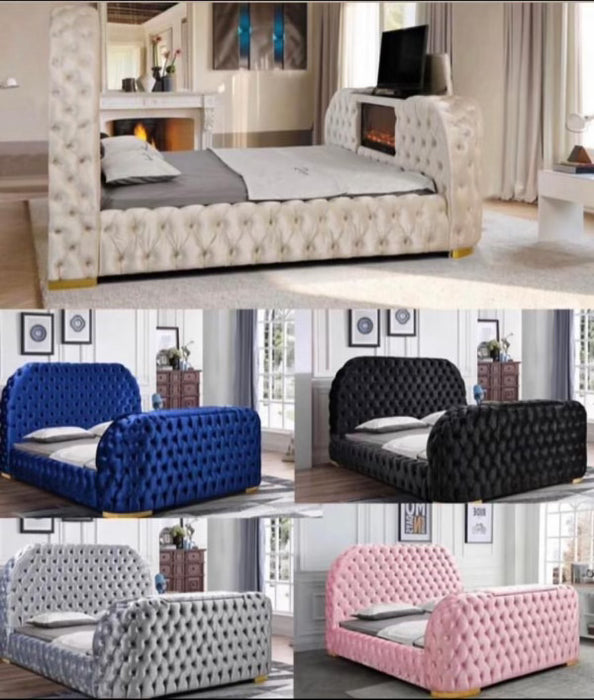 Khloe Round Bed with TV Stand & Fireplace