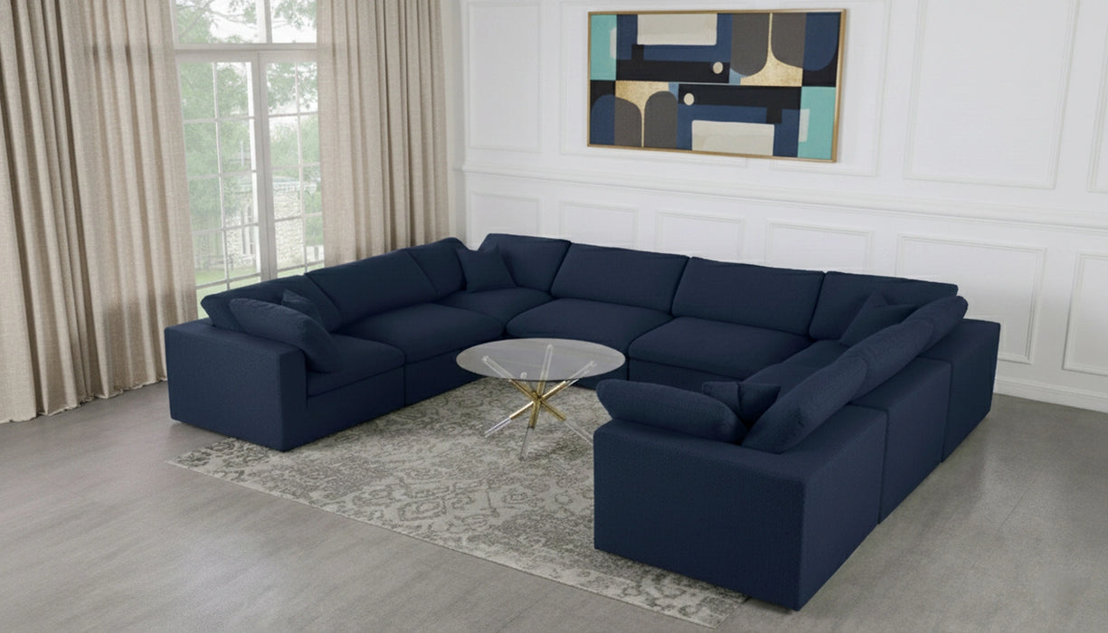 Serene Navy Linen Fabric Deluxe Cloud Modular Sectional