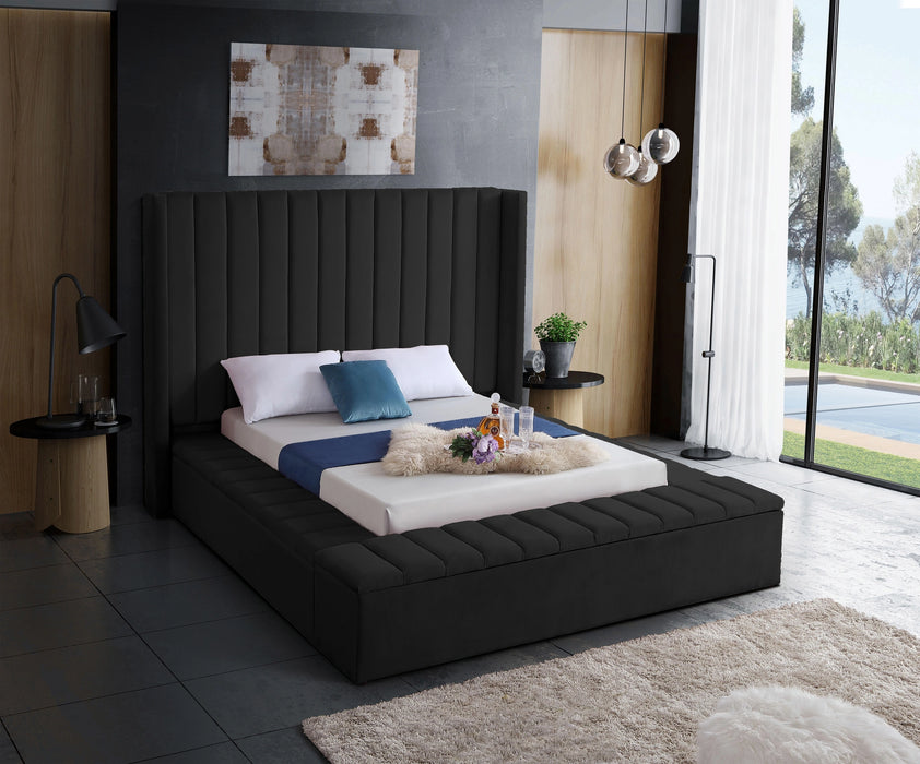 Kiki Black Velvet King Bed (3 Boxes)