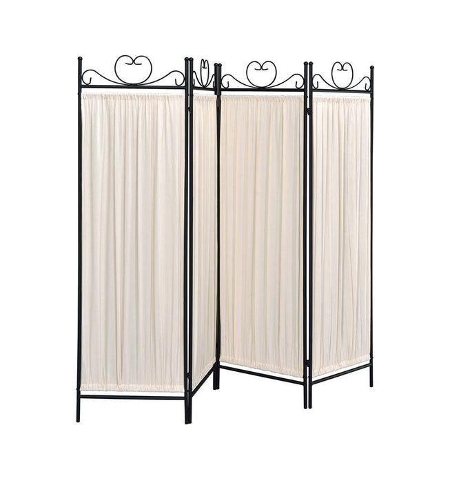 Traditional Black and Gold Four Panel Folding Screen