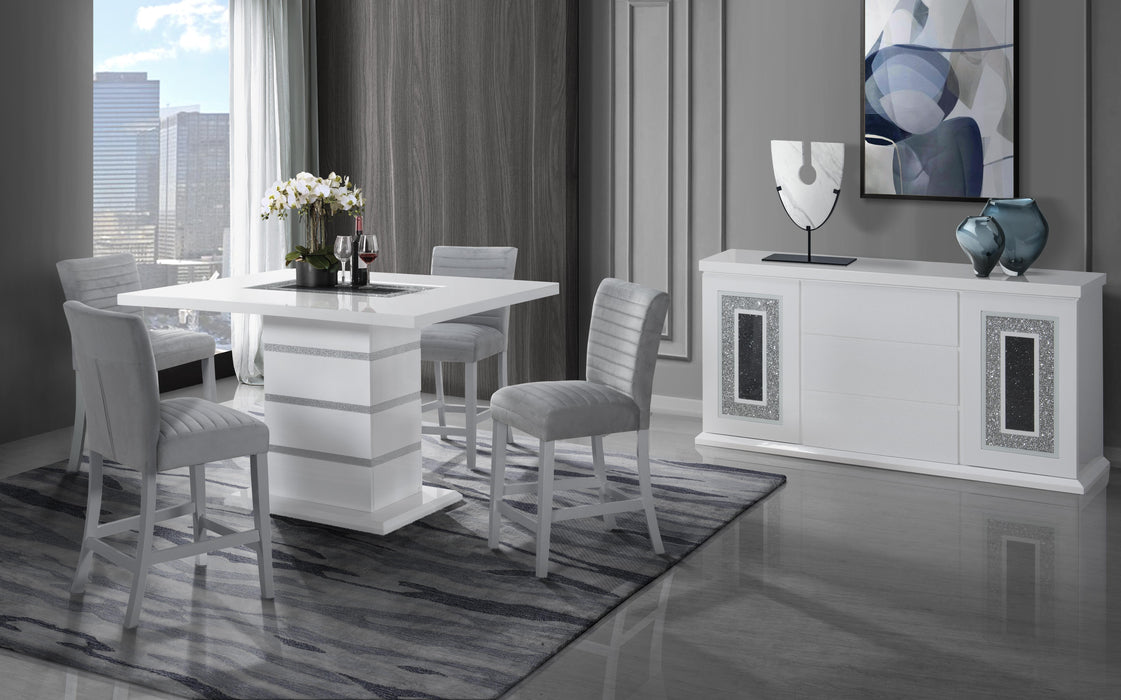 MONACO WHITE RECTANGUALR BAR TABLE + D1903 BAR STOOL GREY image