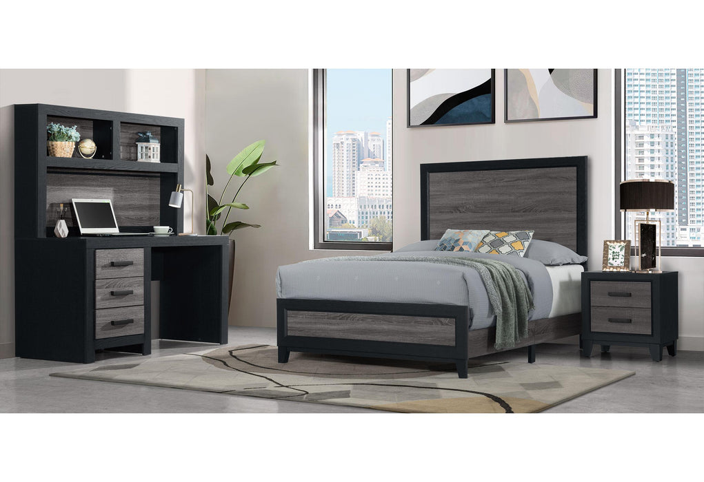 LISBON GREY/BLACK TWIN BED, DRESSER, MIRROR AND NIGHTSTAND