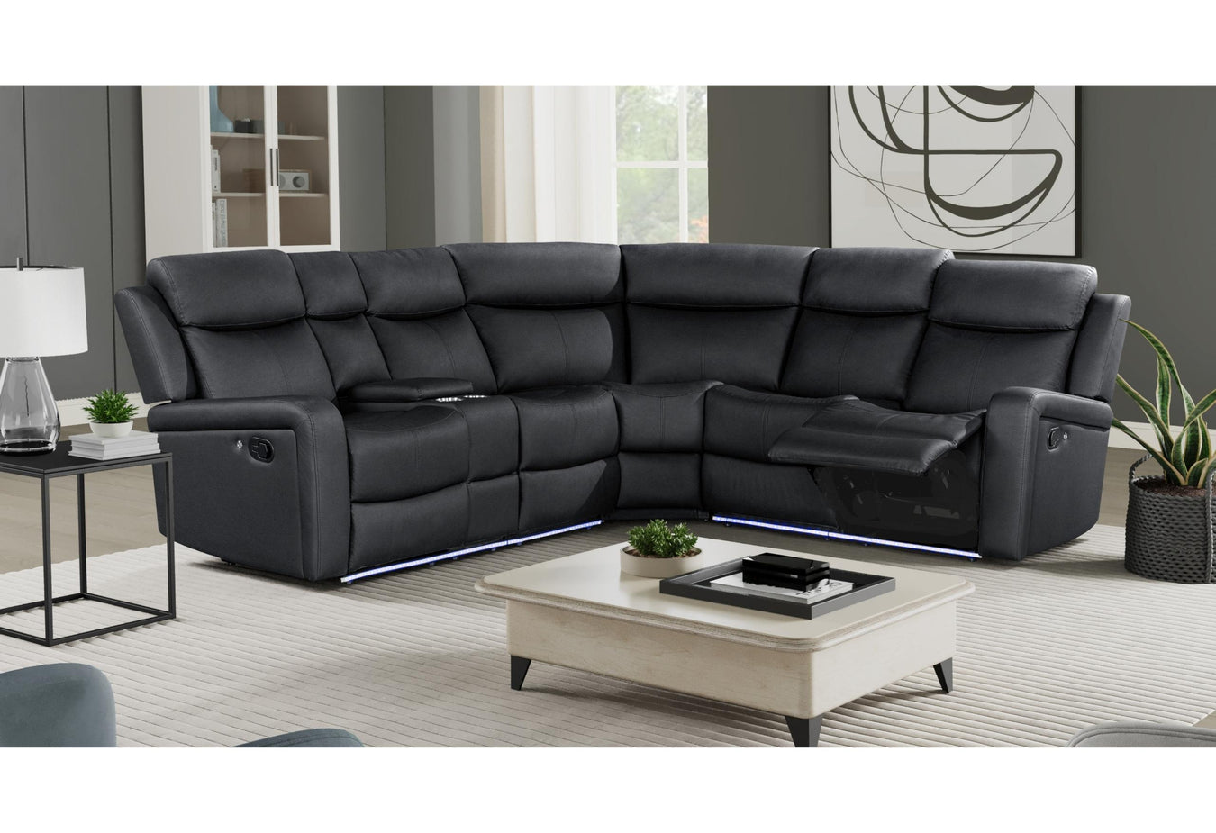 U6024 LED Black PU Sectional Collection