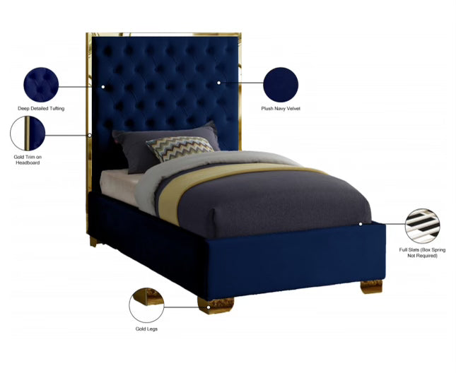 Lewis Navy Velvet Bed