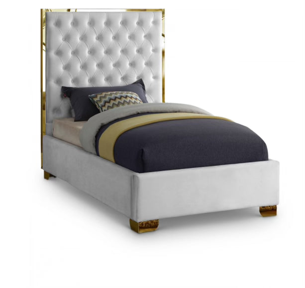 Twin Lana White Velvet Bed