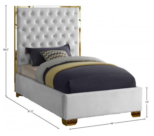 Twin Lana White Velvet Bed