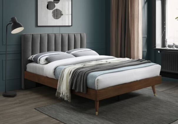 Mid-Century Modern Linen Textured Bed
