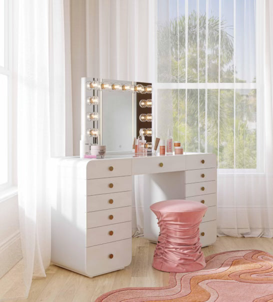 Hollywood White Desk With Vanity Mirror