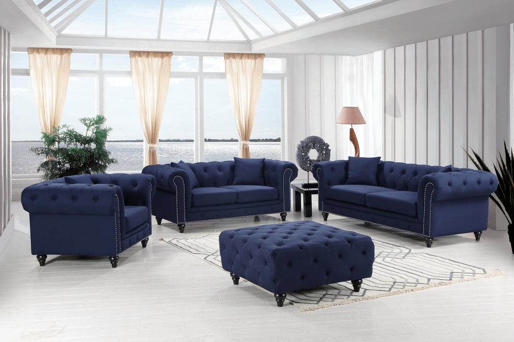 Chesterfield Navy Linen Loveseat