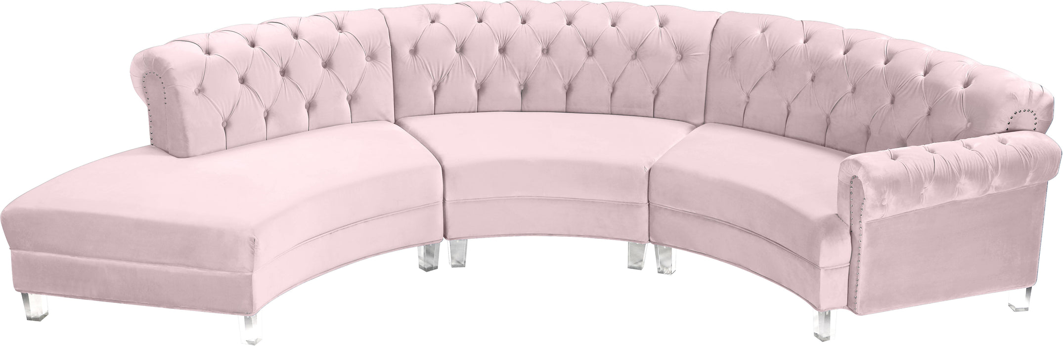 Anabella Pink Velvet 3pc. Sectional