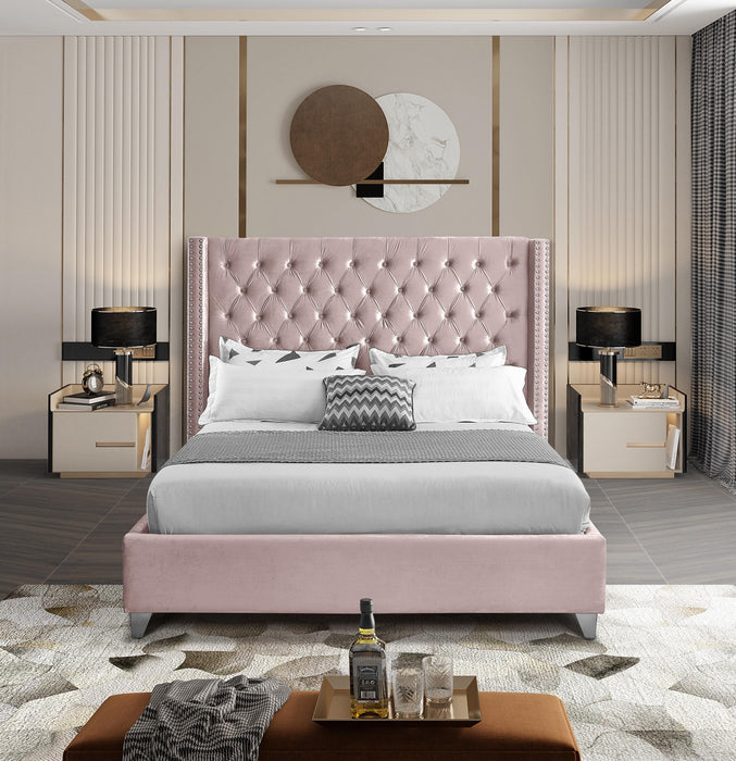 Aiden Pink Velvet Queen Bed