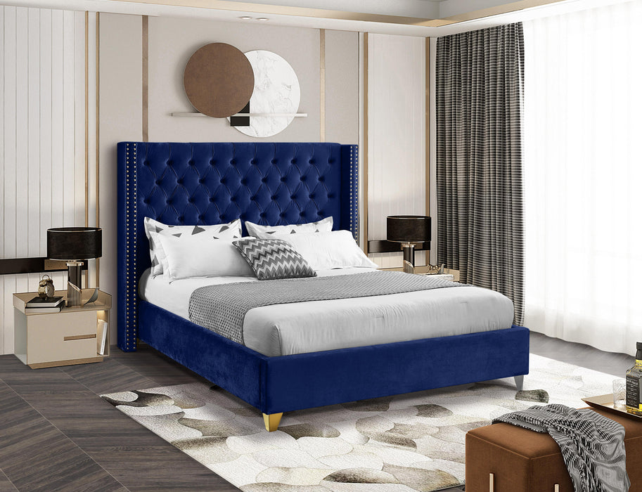 Barolo Navy Velvet King Bed