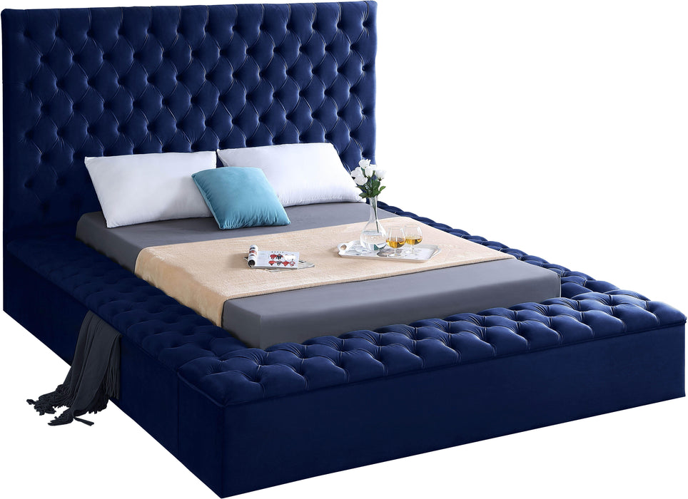 Bliss Navy Velvet Queen Bed (3 Boxes)