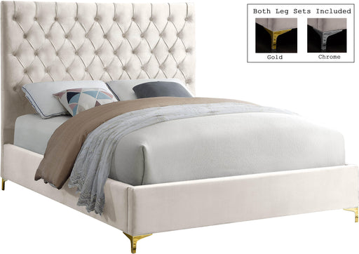 Cruz Cream Velvet Queen Bed image