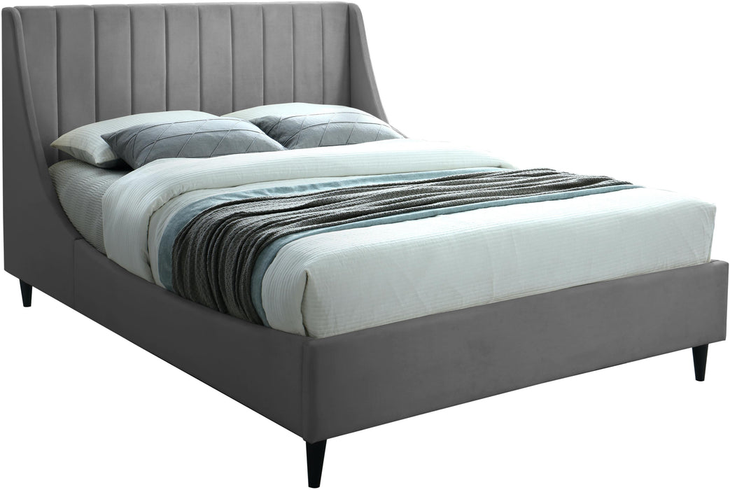 Eva Grey Velvet Queen Bed