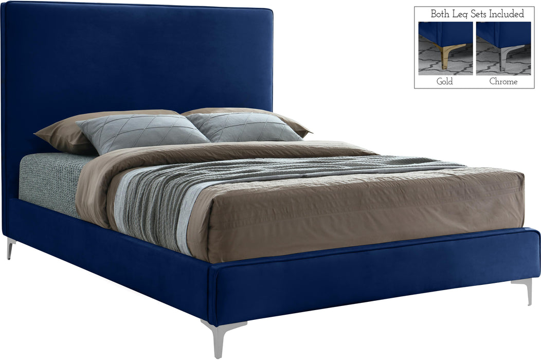 Geri Navy Velvet Queen Bed