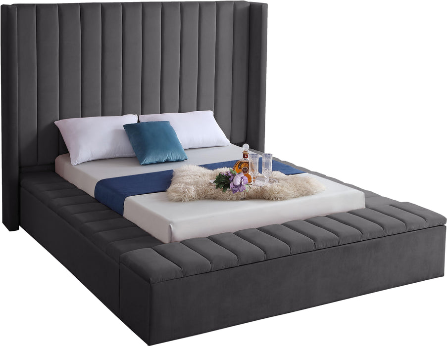 Kiki Grey Velvet Queen Bed (3 Boxes) image