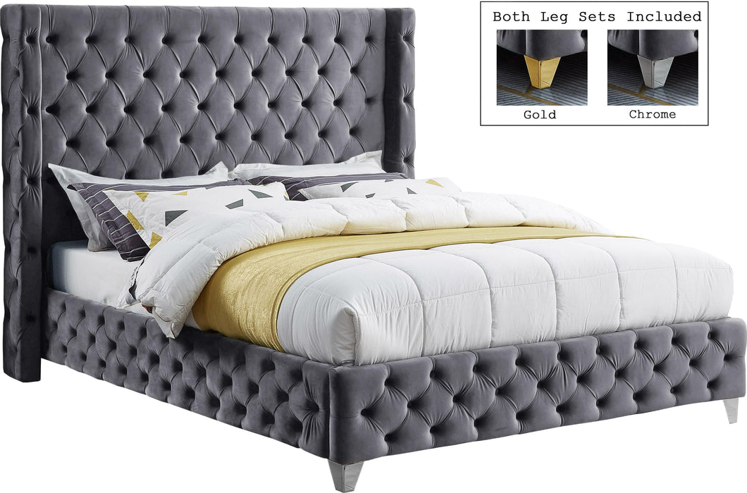 Savan Grey Velvet King Bed