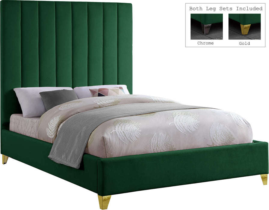 Via Green Velvet King Bed