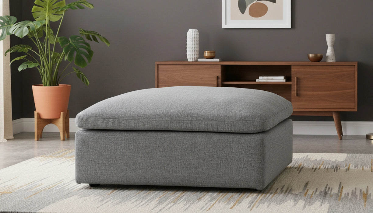 Serene Grey Linen Fabric Deluxe Cloud Ottoman