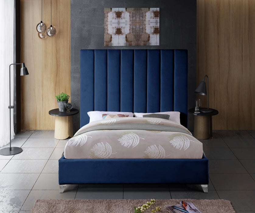 Via Navy Velvet King Bed