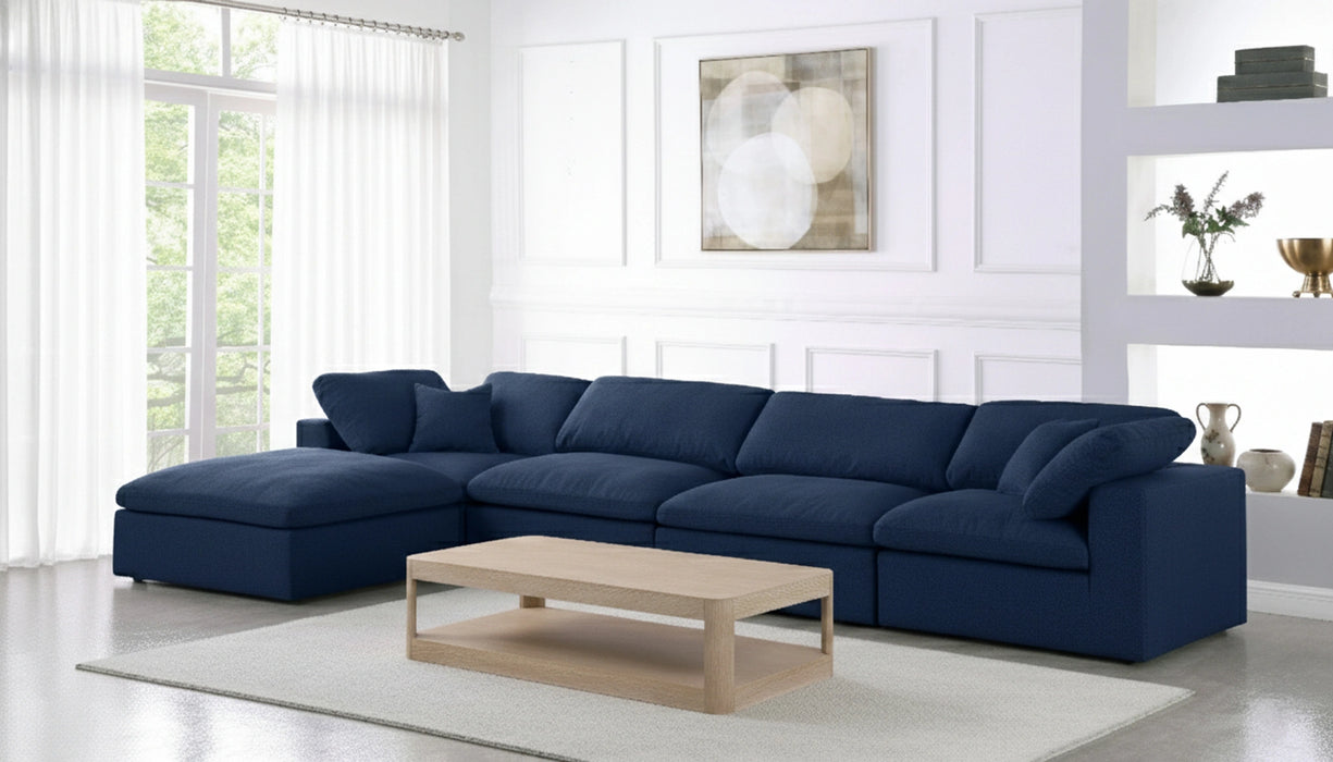 Serene Navy Linen Fabric Deluxe Cloud Modular Sectional