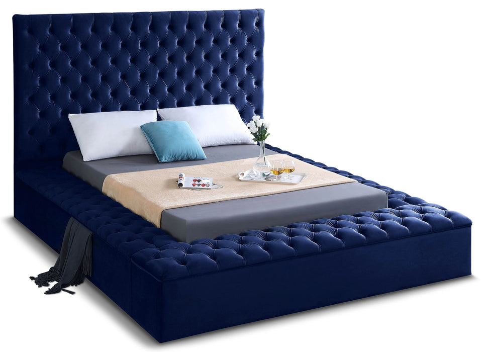 Bliss Navy Velvet Queen Bed (3 Boxes)