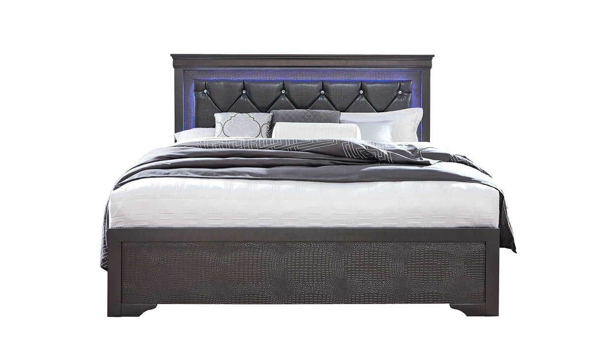 POMPEI METALLIC GREY KING BED WITH LED