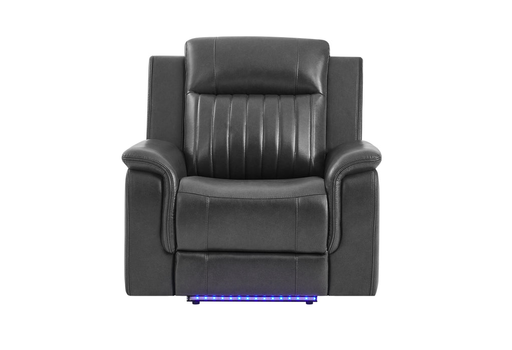 U8879 BLANCHE CHARCOAL WITH BLACK WELT POWER RECLINER WITH LED