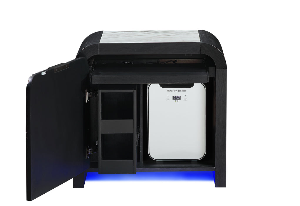 BECKETT WHITE/BLACK NIGHTSTAND WITH LED, COOLER AND SPEAKER
